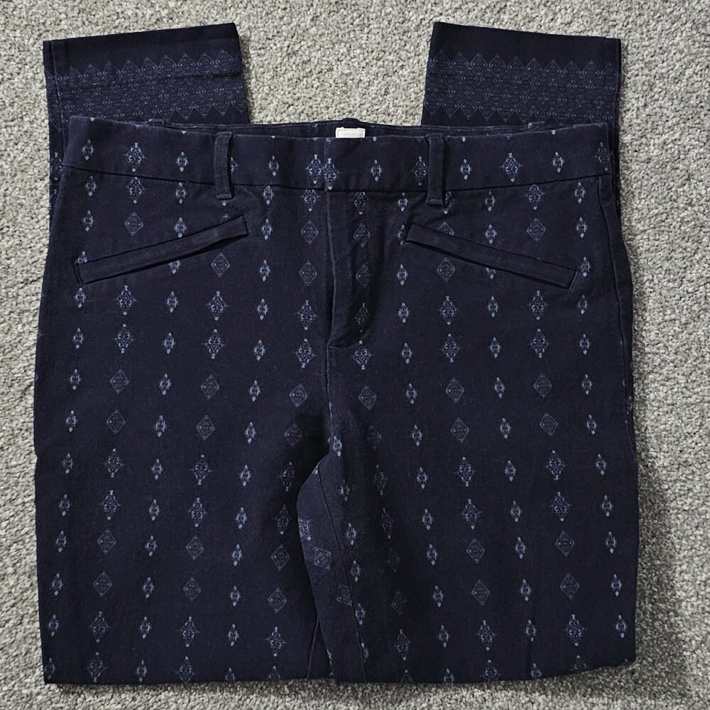 GAP skinny ANKLE PANTS navy DIAMOND PATTERN spandex ZIP POCKETS